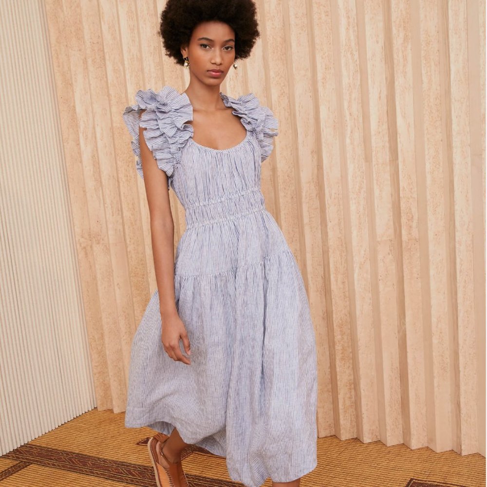 Ulla Johnson Rissa Blue/White Stripe Dress -- Size L